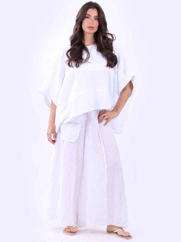 Plus Size Vintage Washed Linen Top White