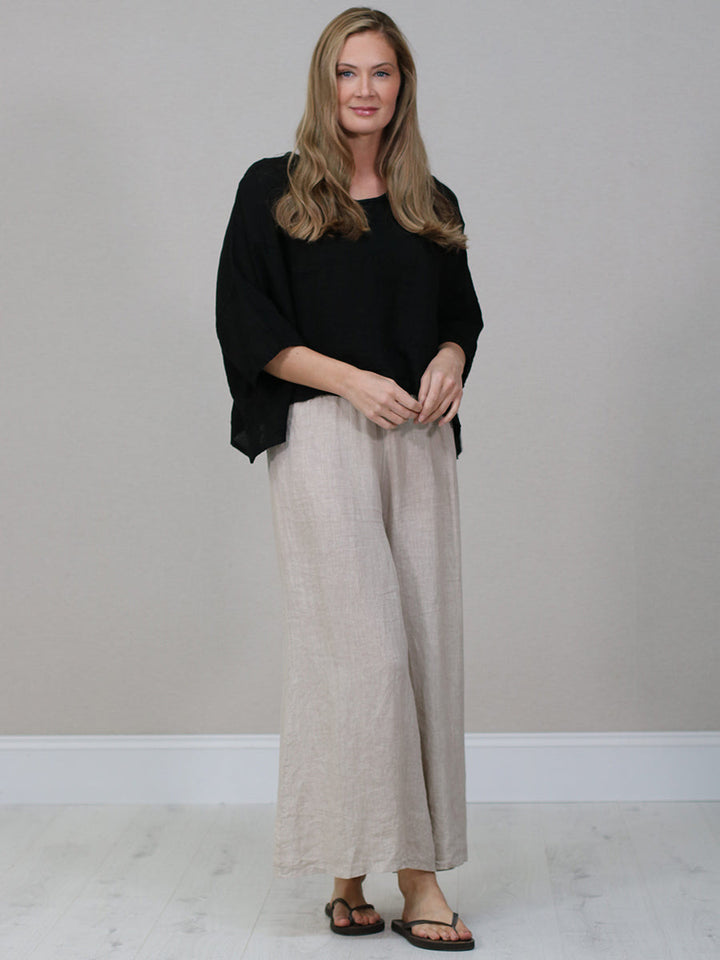 Batwing Linen Crop Top Black