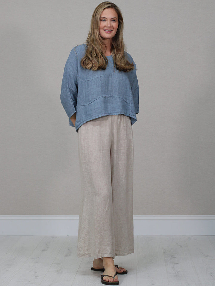 Batwing Linen Crop Top Denim