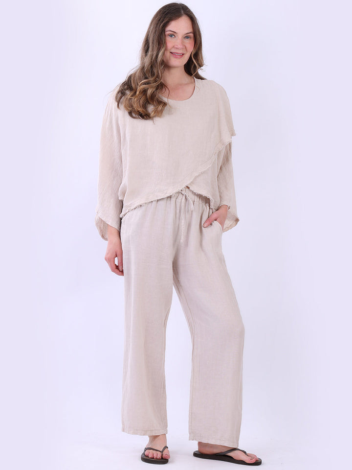 Cross Over Linen Top Beige