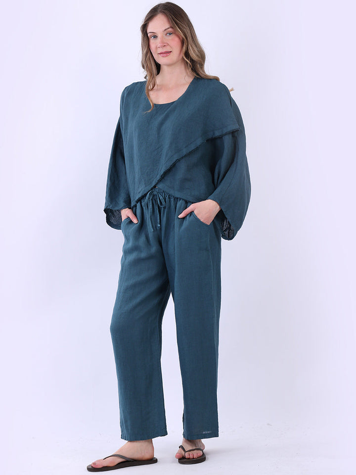 Cross Over Linen Top Teal
