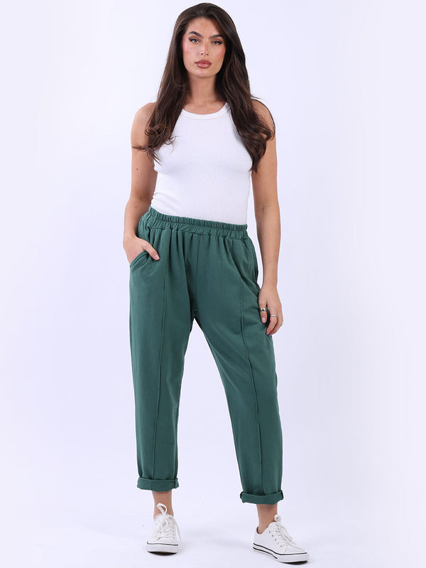 Ladies Solid Cotton Casual Sweat Trousers
