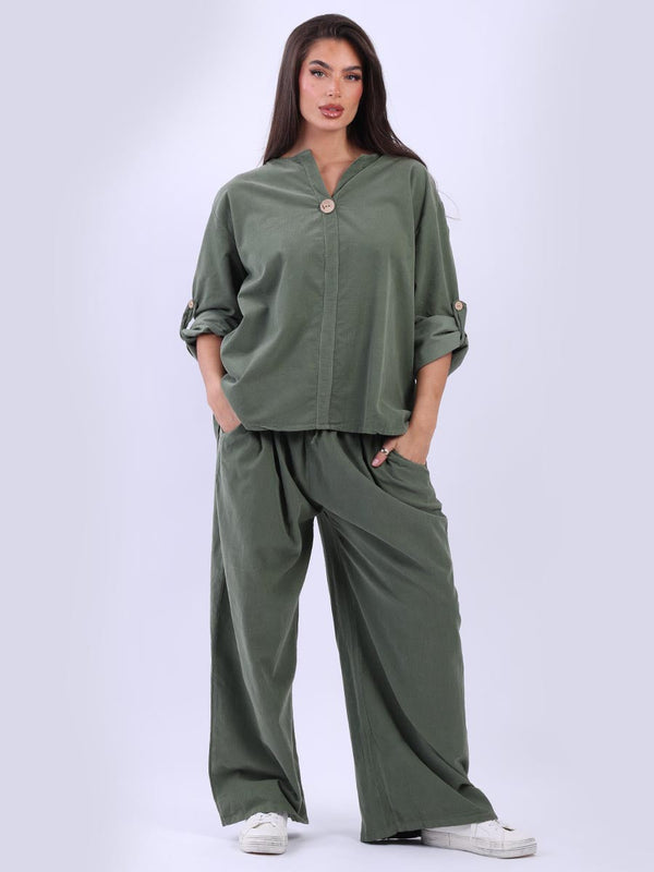 Solid Cotton Dipped Hem Corduroy Ladies Shirt