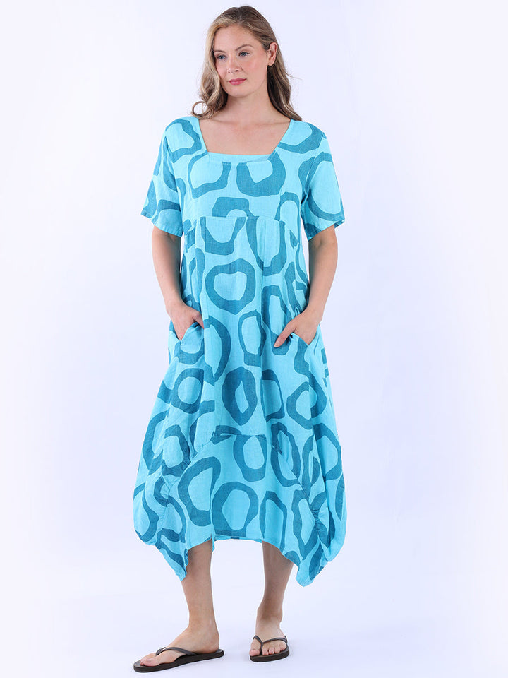 Slouchy Linen Dress Turquoise