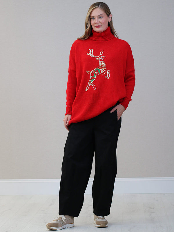 Women Reindeer Xmas Batwing Knitted Jumper
