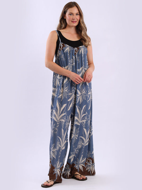 Floral Oversized Cotton Jumpsuit Denim