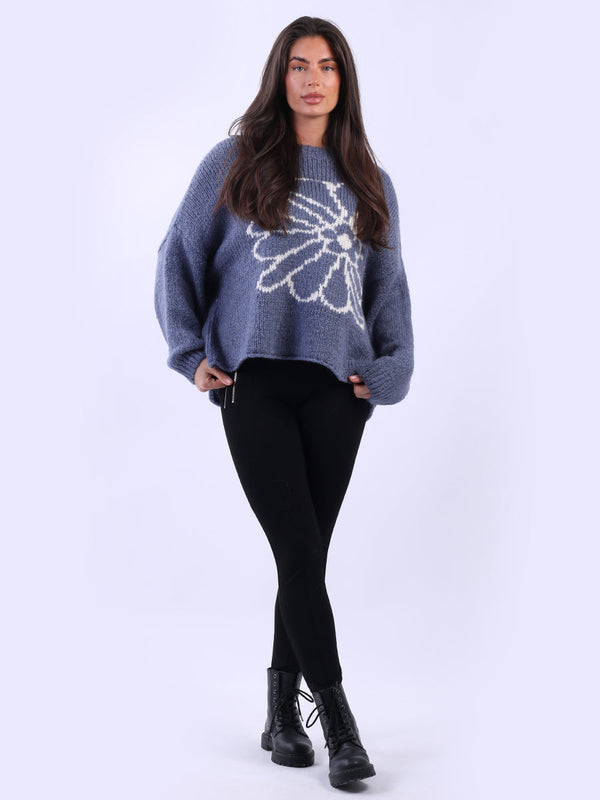 Made In Italy Flower Knit Crop Baggy Jumper