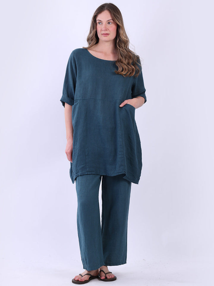 Plain Linen Top Teal