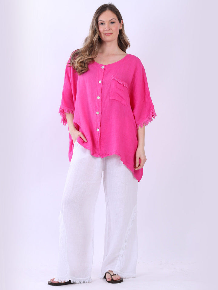 Button Down Linen Top Fuchsia