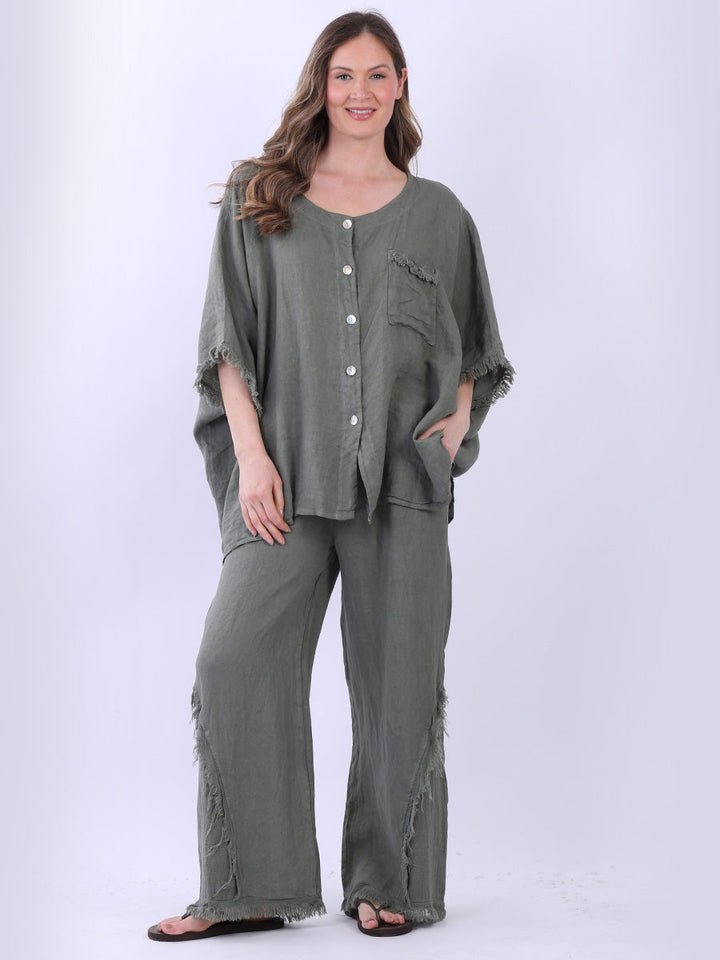 Button Down Linen Top Khaki