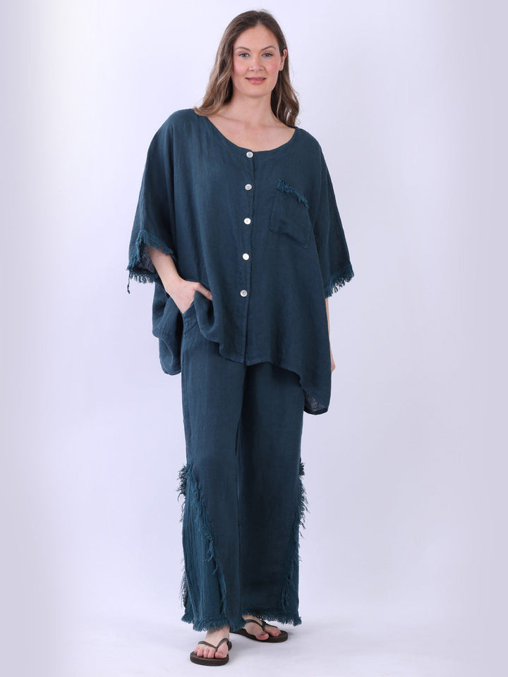 Button Down Linen Top Teal