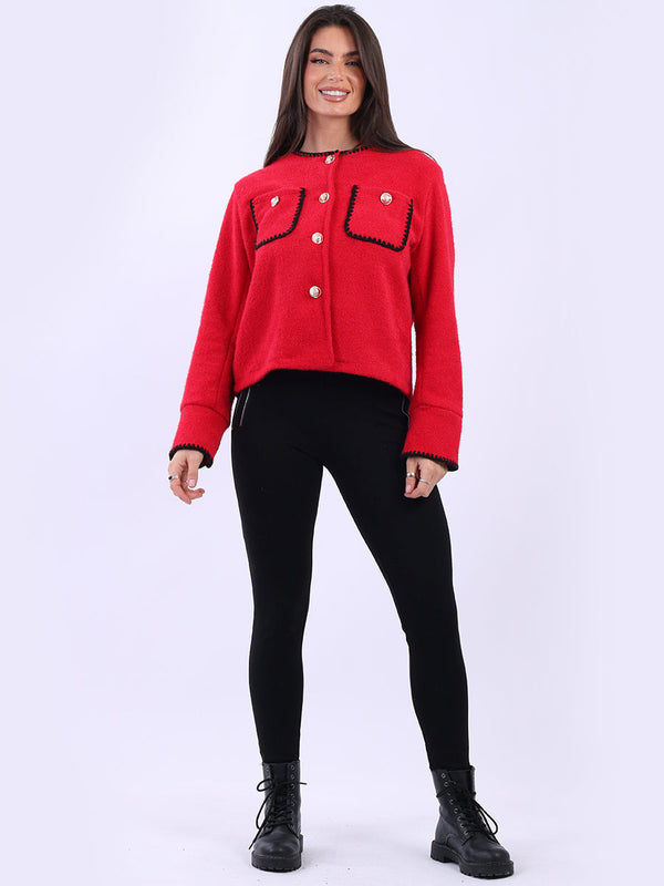 Made In Italy Women Button Down Crop Jacket
