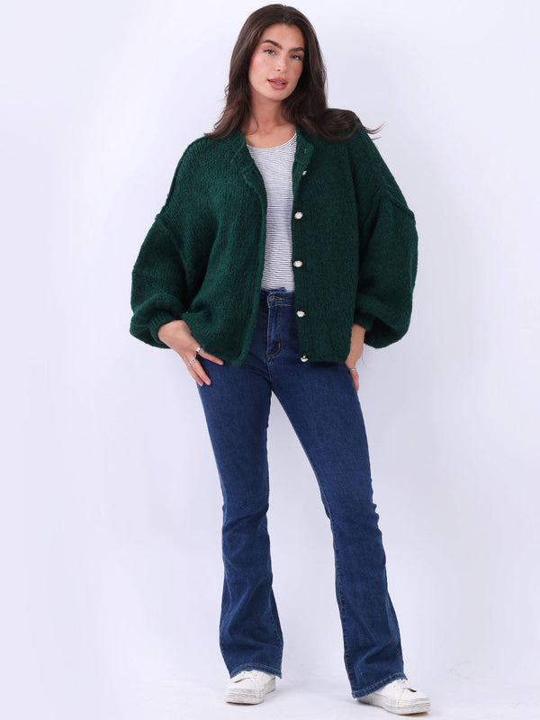 Front Buttons Knitted Plain Crop Wool Cardigan
