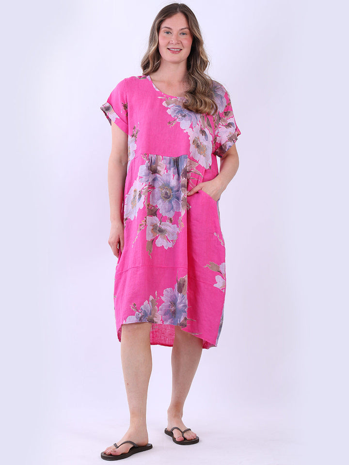 Floral Linen Dress Fuchsia