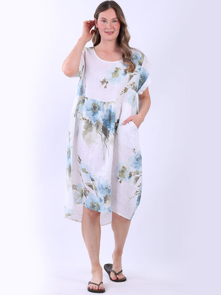Floral Linen Dress White