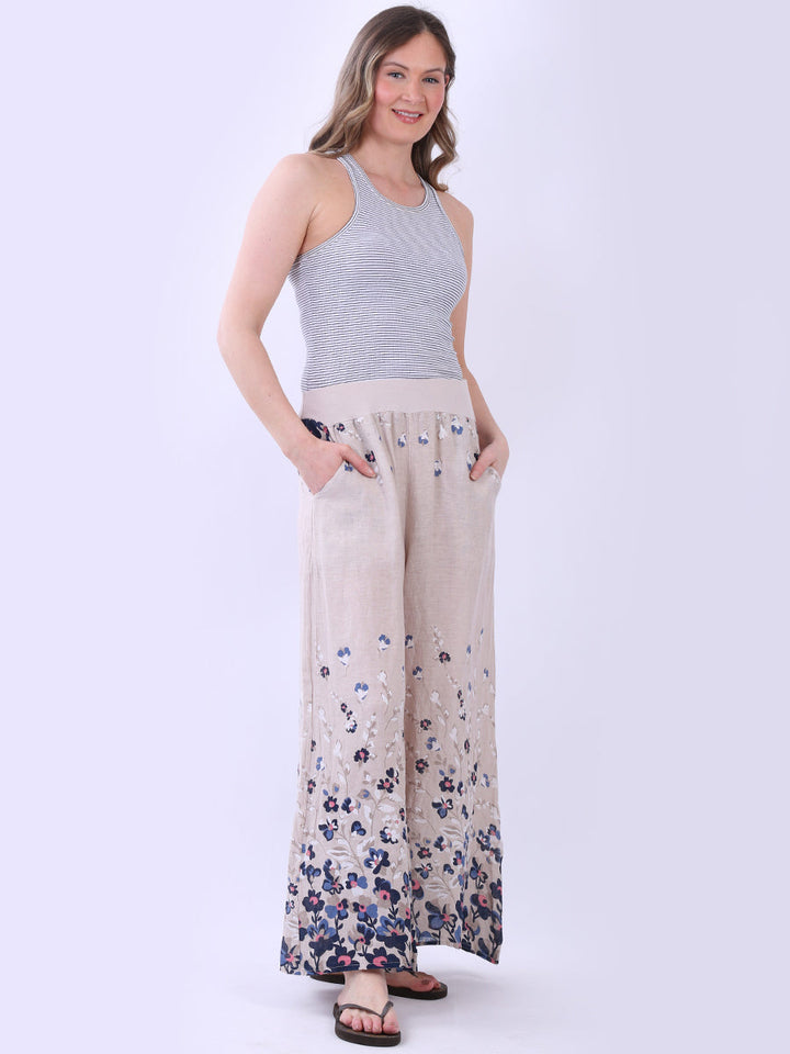 Floral Linen Palazzo Beige