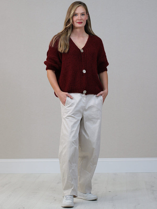 Woolen Crop Cardigan Wine