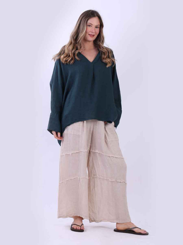 Italian V Neck Batwing Hi Lo Linen Top