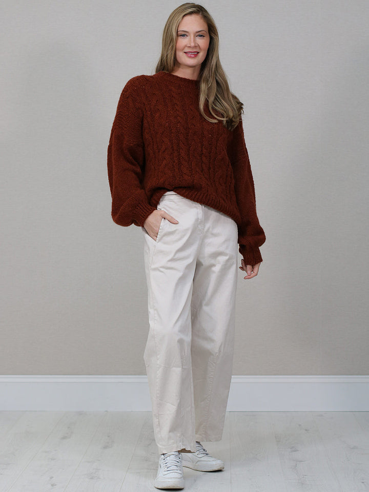 Cable Knit Wool Jumper Rust