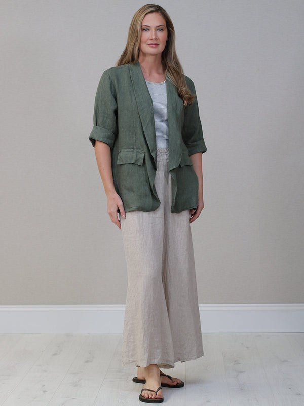 Plain Linen Jacket Khaki