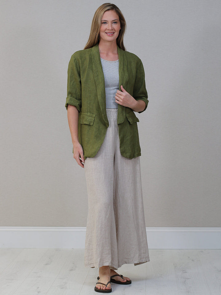 Plain Linen Jacket Olive