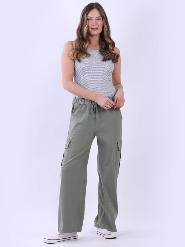 Women Multiple Pockets Wide Leg Solid Pant