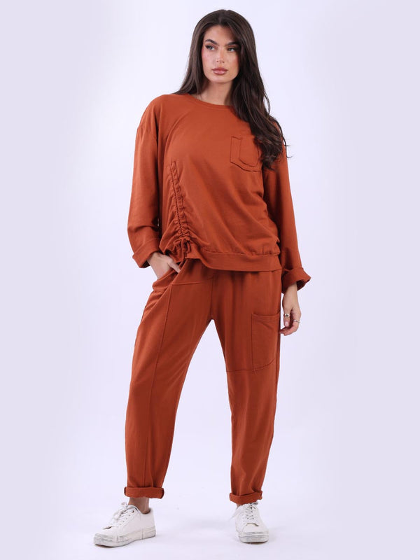 Women Ruched Hem Crop Boxy Plain Cotton Top