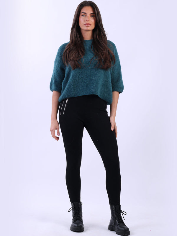 Italian Women Solid Knit Wooly Crop Jumper
