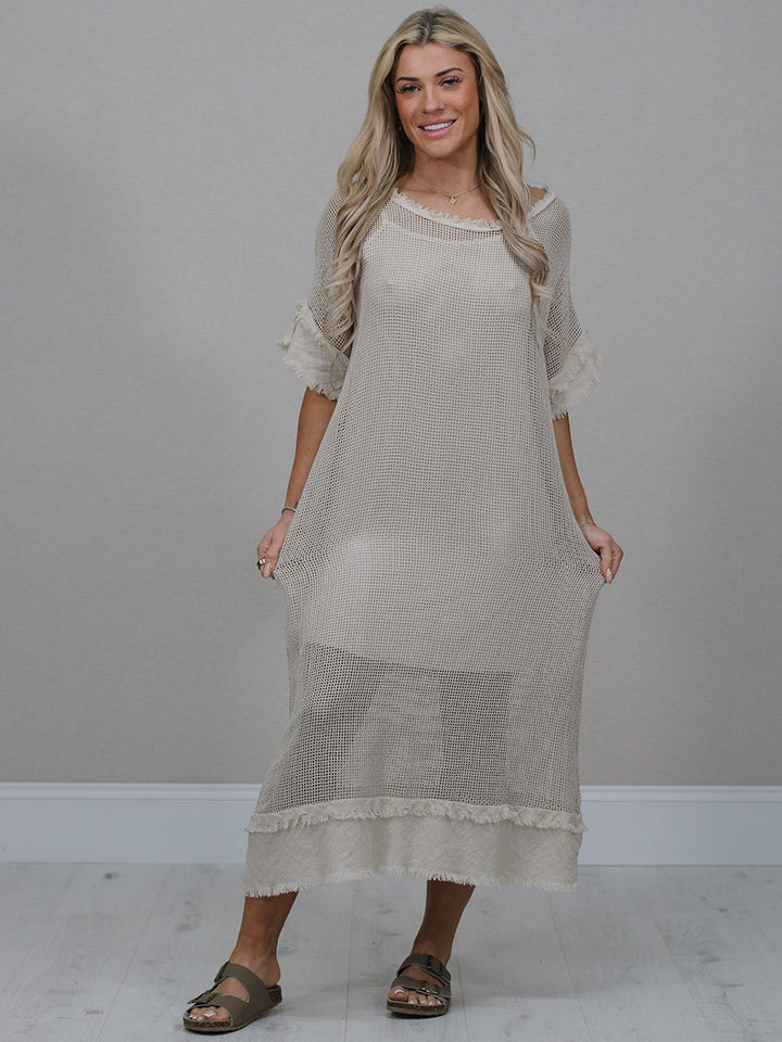 Mesh Net Cotton Dress Beige