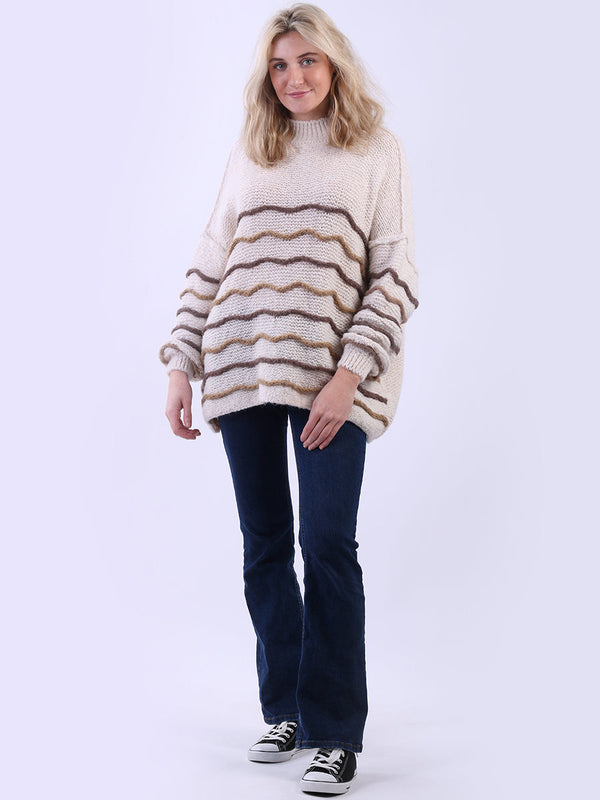 Drop Shoulders Stripy Woolen Knit Women Jumper