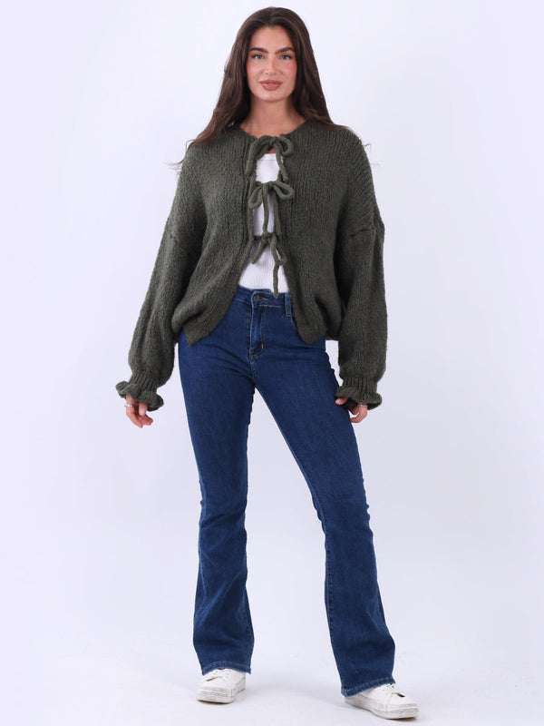 Triple Tie Front Knots Knitted Wool Cardigan