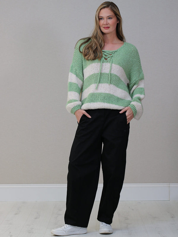 Woolen Knit Stripy Crop Jumper Sage