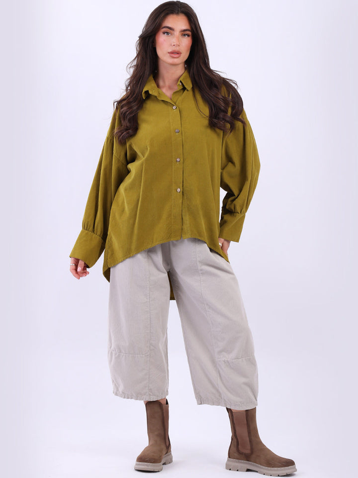 Button Up Corduroy Hi-Lo Top