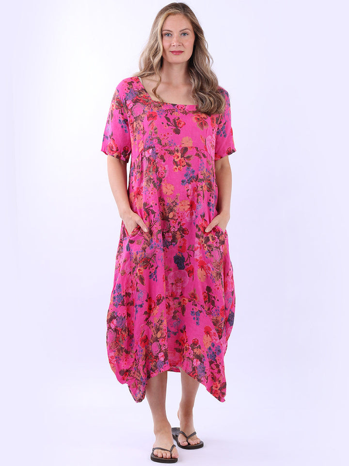 Floral Linen Dress Fuchsia