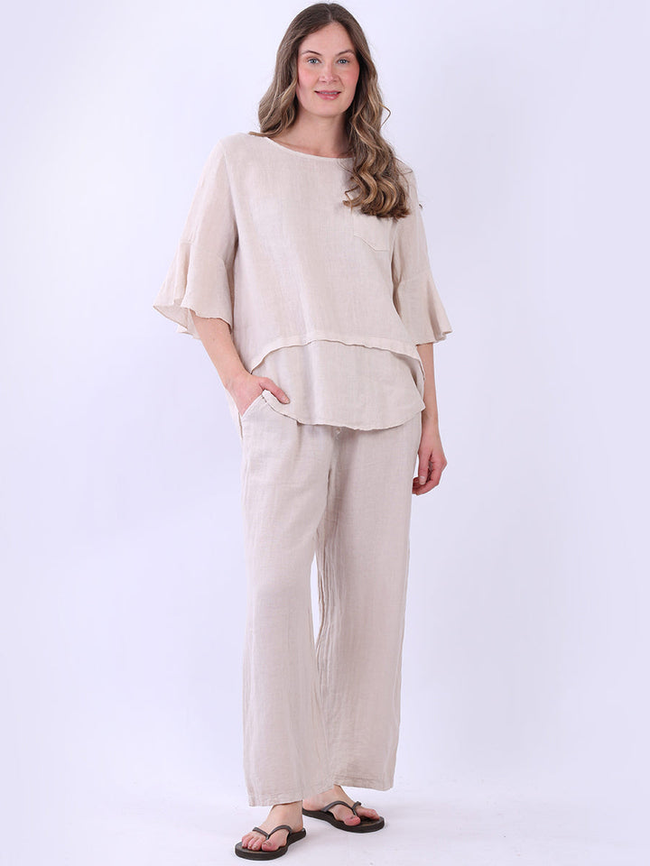 Plain Linen Top Beige
