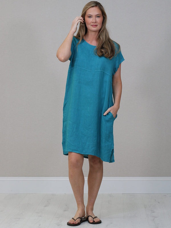 Linen Midi Dress Aqua
