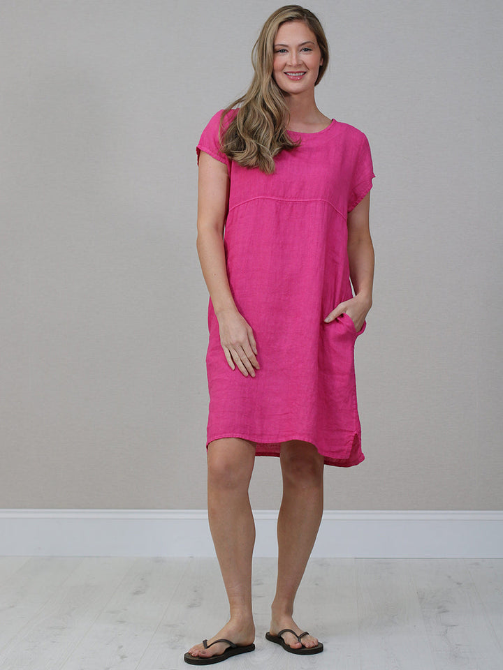Linen Midi Dress Fuchsia