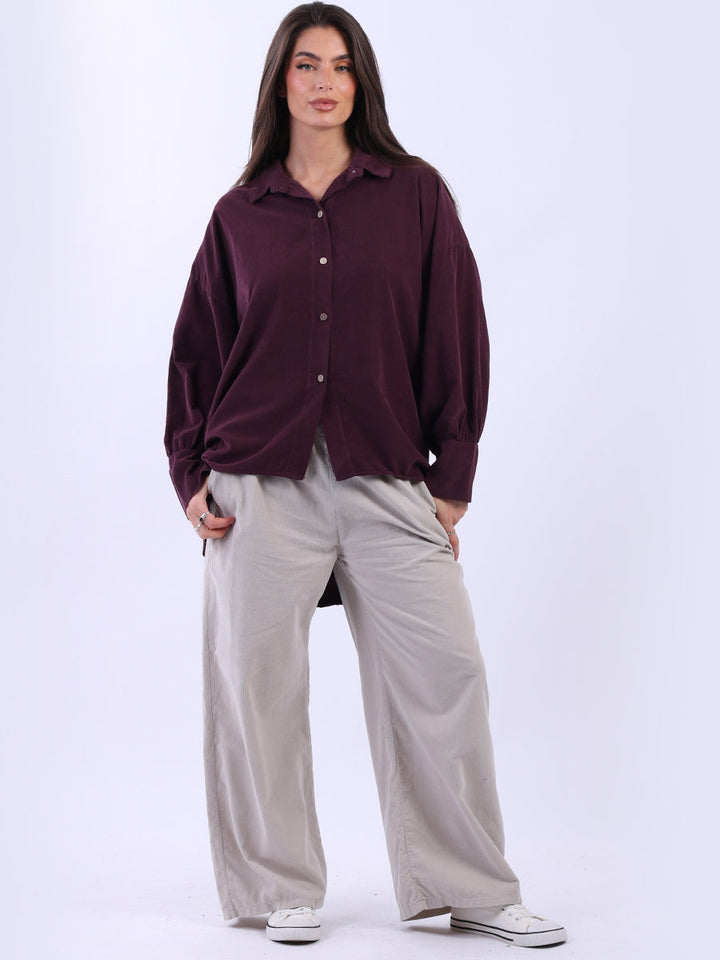 Button Up Corduroy Hi-Lo Top