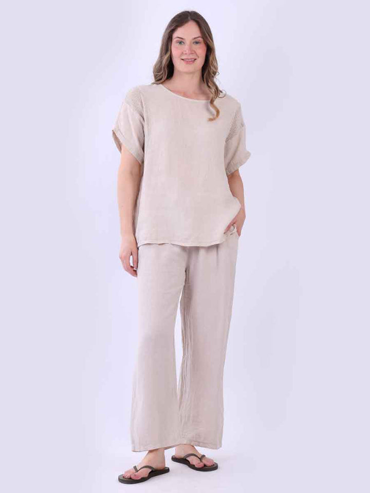 Mesh Net Linen Top Beige