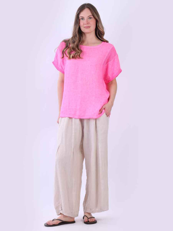 Mesh Net Linen Top Fuchsia