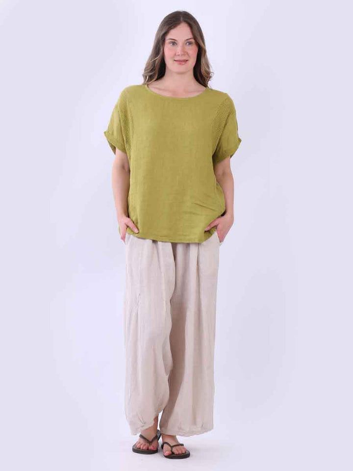 Mesh Net Linen Top Olive