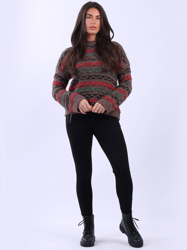 Multicolor Stripy Wool Knitted Xmas Sweater