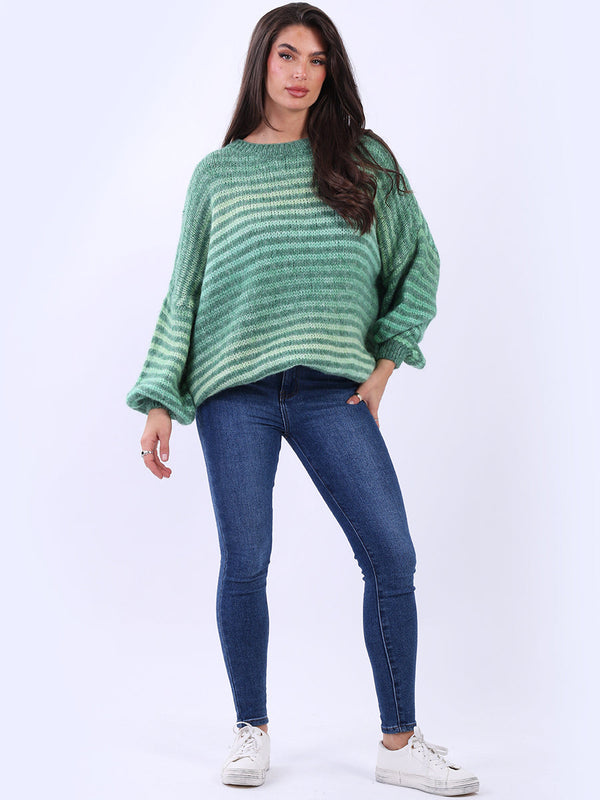Women Stripy Woolen Knit Pullover