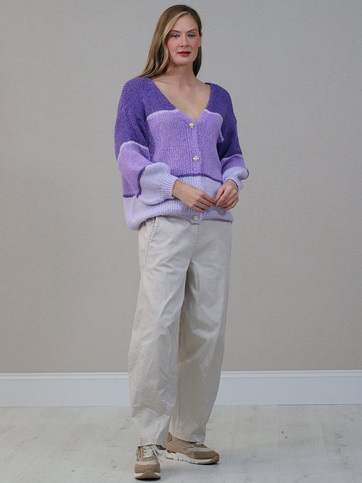 Button Down Knitted Cardigan Purple