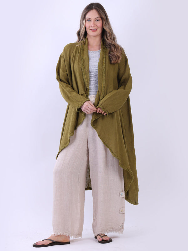 Plus Size Open Front Waterfall Linen Cardigan