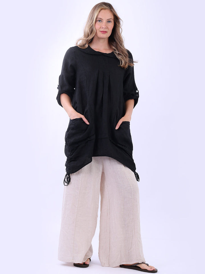 Linen Lagenlook Top Black