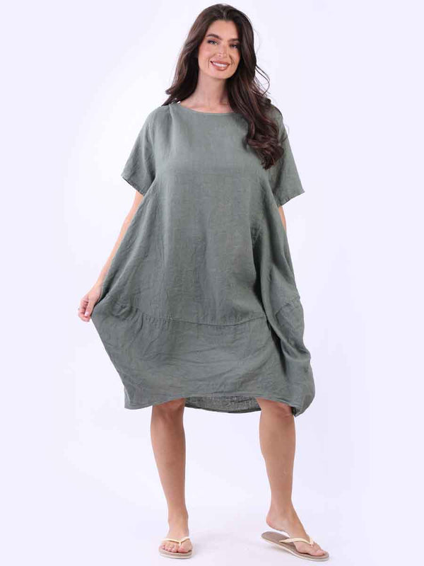 Ladies Plus Size Linen Lagenlook Midi Dress