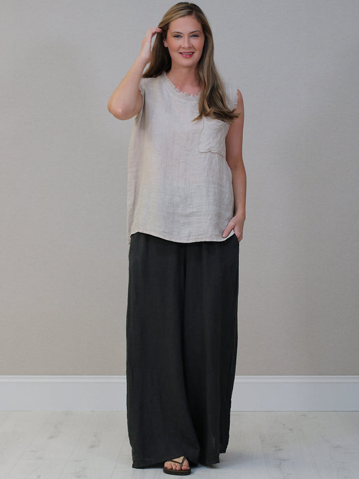 Linen Crop Vest Top Beige