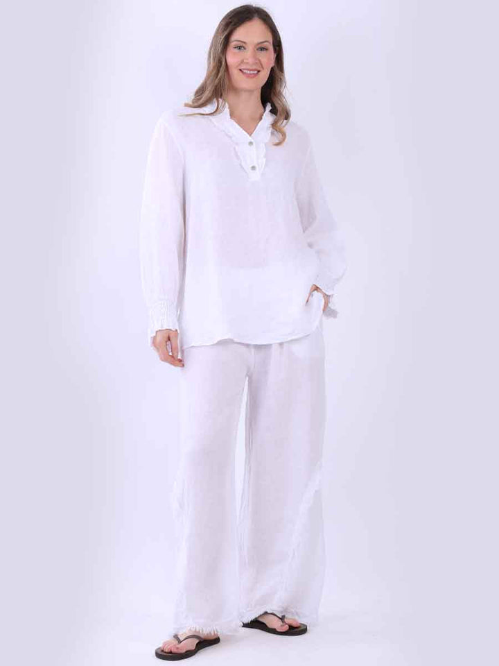 Linen Lagenlook Top White