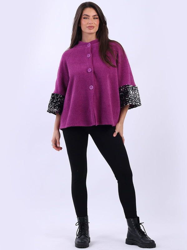 Front Buttons Sequin Cuff Sleeves Crop Jacket